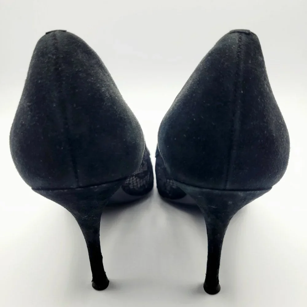 Sandro Black Lace Pointed Toe Heels Whimsigoth Witchy Suede Women's Size 38 US 8